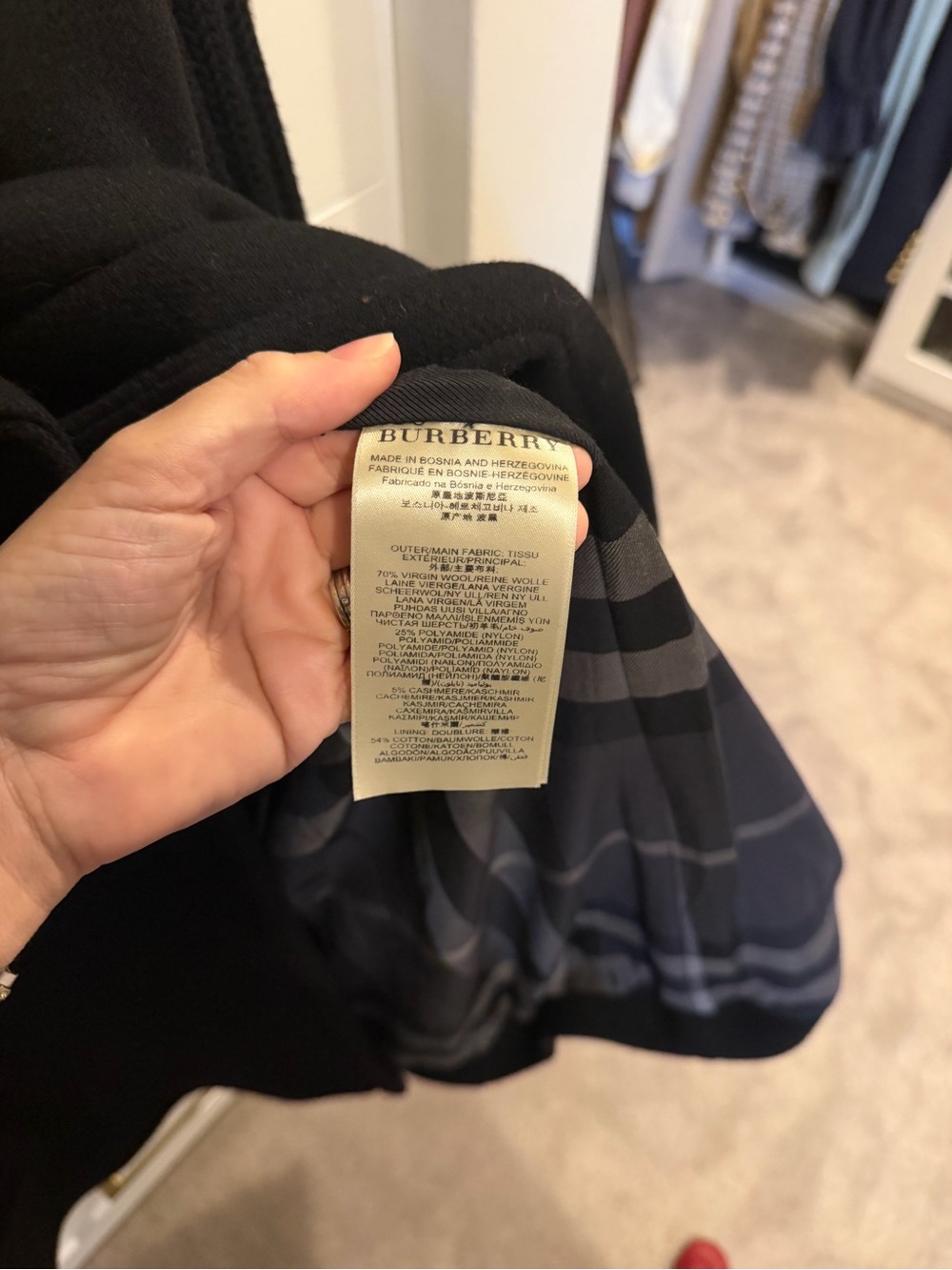 Burberry Black Wool-Blend Trench Coat with Knit Shawl Collar - Picture 8 of 8